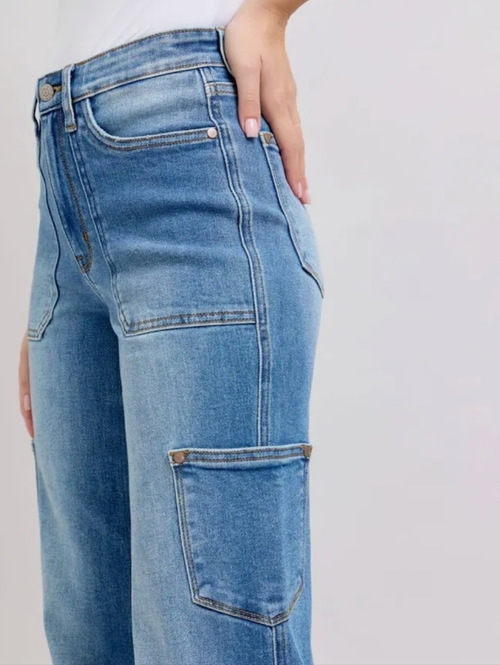 Judy Blue 90's Straight Fit High Rise Cargo Jeans - Size 7/28 - Picture 4 of 13